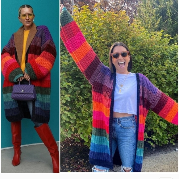 M/L Farm Rio Rainbow Midi Stripes Cardigan - Picture 12 of 12